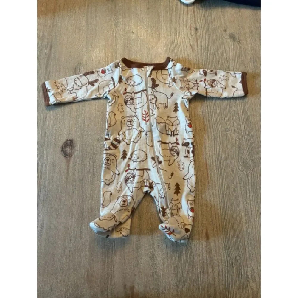 Wonder Nation Woodland Animal Footed Sleeper Newborn EUC Zip Pajamas
